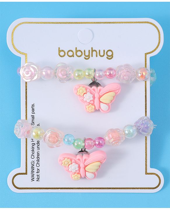 Babyhug Beaded Bracelets With Butterfly Applique Pack of 2 - Multicolor