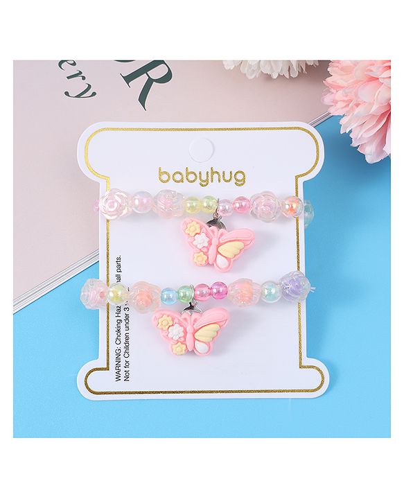 Babyhug Beaded Bracelets With Butterfly Applique Pack of 2 - Multicolor