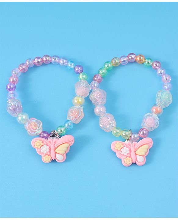 Babyhug Beaded Bracelets With Butterfly Applique Pack of 2 - Multicolor
