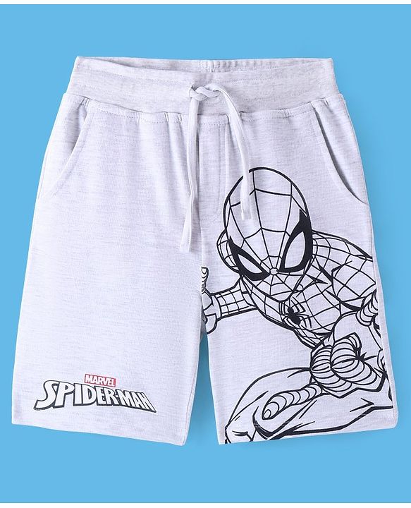 Pine Kids Marvel Terry Knit Knee Length Shorts with Pocket &  Spiderman Print - Grey