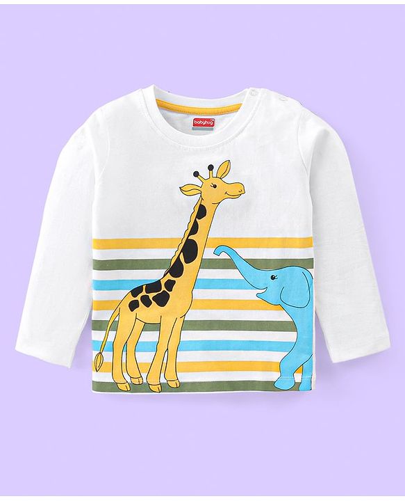 Babyhug 100% Cotton Knit Full Sleeves Striped T-Shirt With Wild Animals Print Pack of 7 - Multicolour