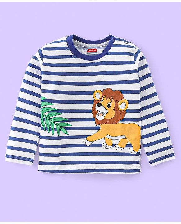 Babyhug 100% Cotton Knit Full Sleeves Striped T-Shirt With Wild Animals Print Pack of 7 - Multicolour