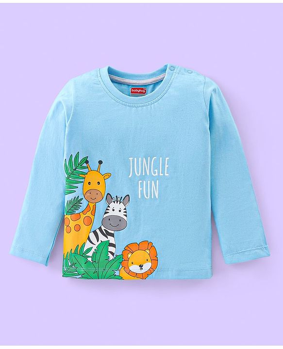 Babyhug 100% Cotton Knit Full Sleeves Striped T-Shirt With Wild Animals Print Pack of 7 - Multicolour