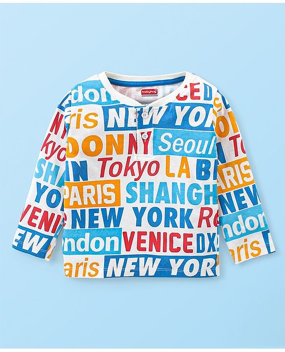 Babyhug Cotton Knit Full Sleeves T-Shirt with Text Print - Off White