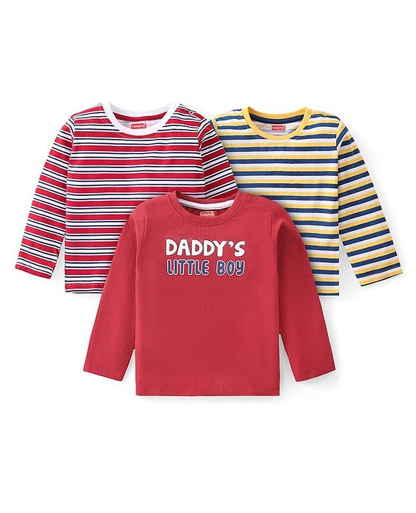 Babyhug Cotton Knit Full Sleeves Striped T-Shirt Pack of 3 - Multicolor