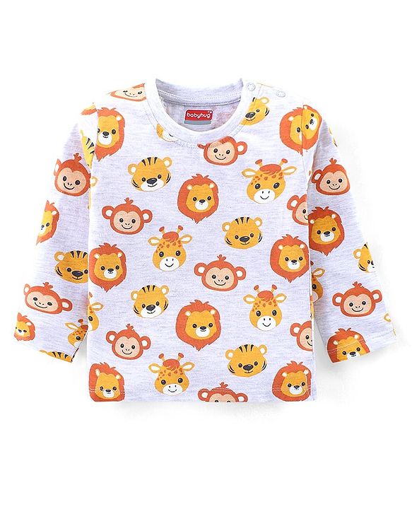 Babyhug Cotton Knit Full Sleeves T-Shirt with Animal Print - Grey
