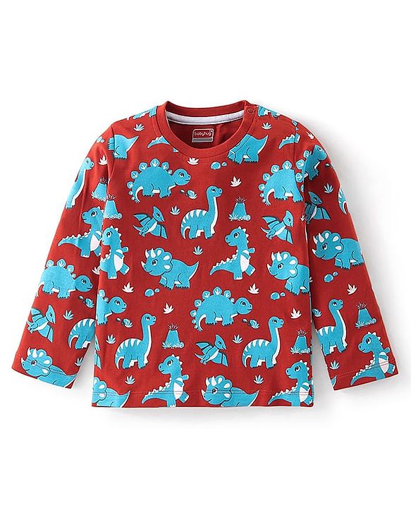 Babyhug Cotton Knit Full Sleeves T-Shirt with Dino & Striped Print Pack of 3 - Multicolor