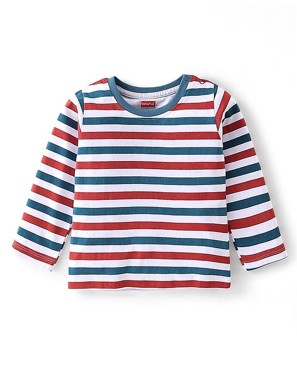 Babyhug Cotton Knit Full Sleeves T-Shirt with Dino & Striped Print Pack of 3 - Multicolor