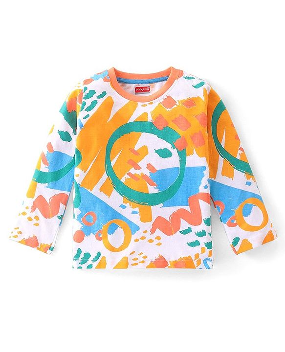 Babyhug Cotton Knit Full Sleeves T-Shirt with Striped & Text Print Pack of 3- Multicolor