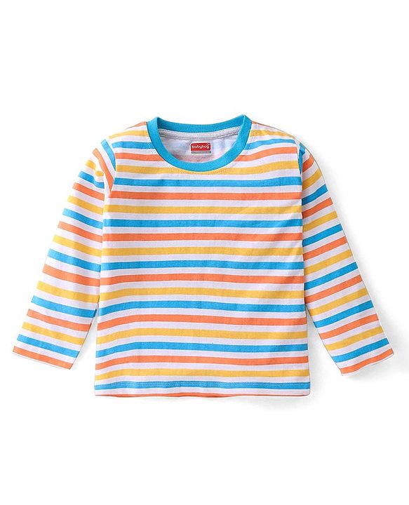 Babyhug Cotton Knit Full Sleeves T-Shirt with Striped & Text Print Pack of 3- Multicolor