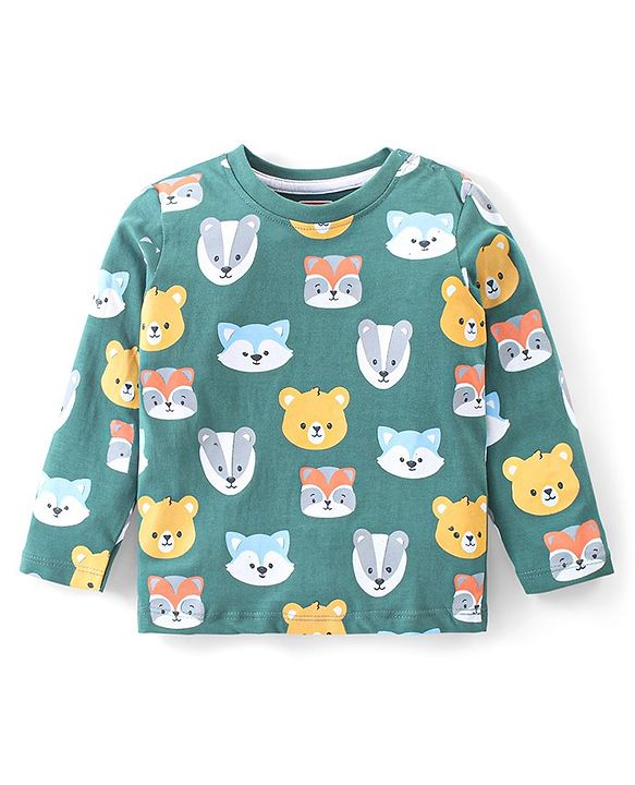 Babyhug Cotton Knit Full Sleeves T-Shirts with Bear & Fox Print Pack of 3 - Blue Green & Yellow