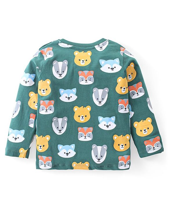 Babyhug Cotton Knit Full Sleeves T-Shirts with Bear & Fox Print Pack of 3 - Blue Green & Yellow