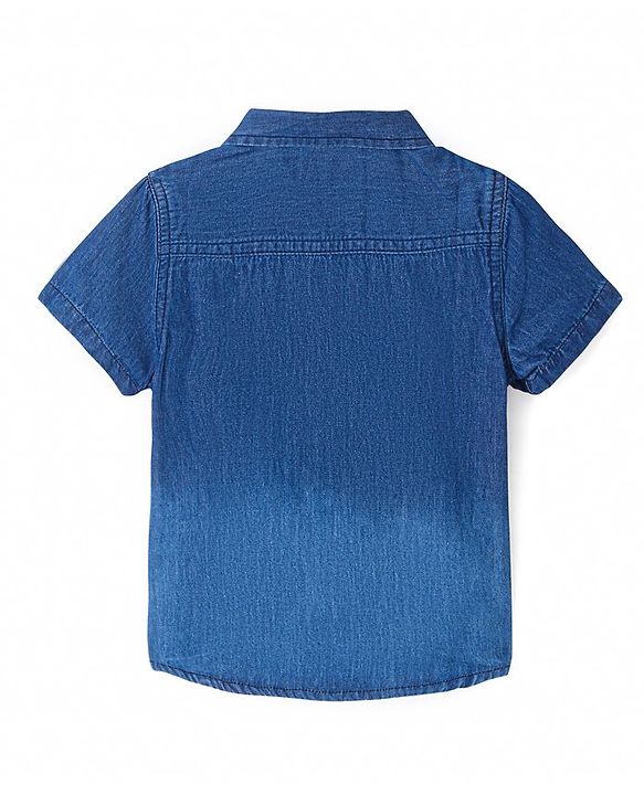 Babyhug Cotton Woven Half Sleeves Denim Shirt with Giraffe Embroidery - Blue