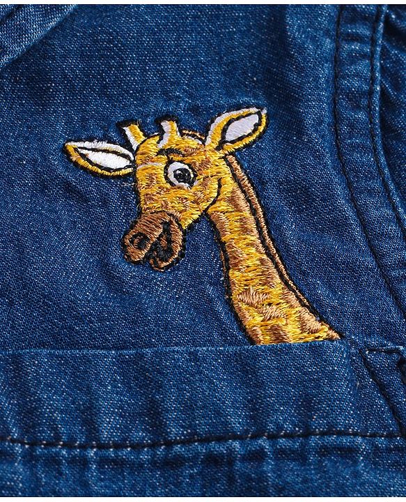 Babyhug Cotton Woven Half Sleeves Denim Shirt with Giraffe Embroidery - Blue