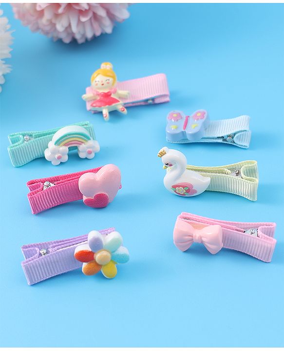 Babyhug Hair Pins and Clips Free Size pack of 7 - Multicolor