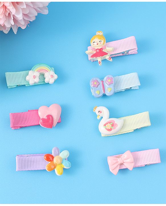 Babyhug Hair Pins and Clips Free Size pack of 7 - Multicolor