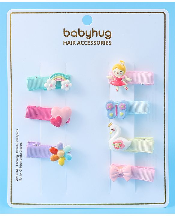 Babyhug Hair Pins and Clips Free Size pack of 7 - Multicolor