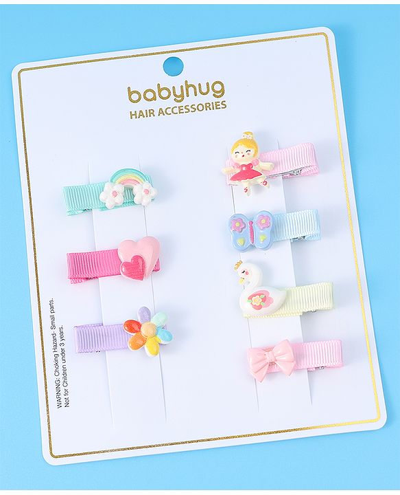 Babyhug Hair Pins and Clips Free Size pack of 7 - Multicolor