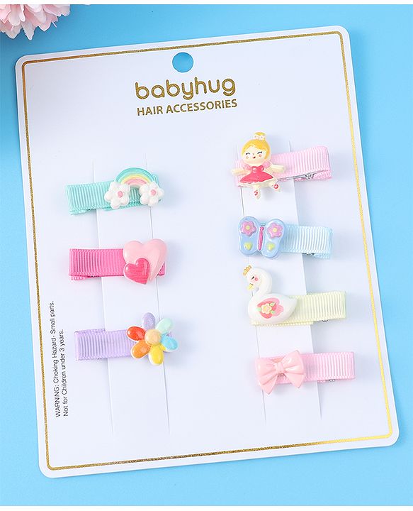 Babyhug Hair Pins and Clips Free Size pack of 7 - Multicolor