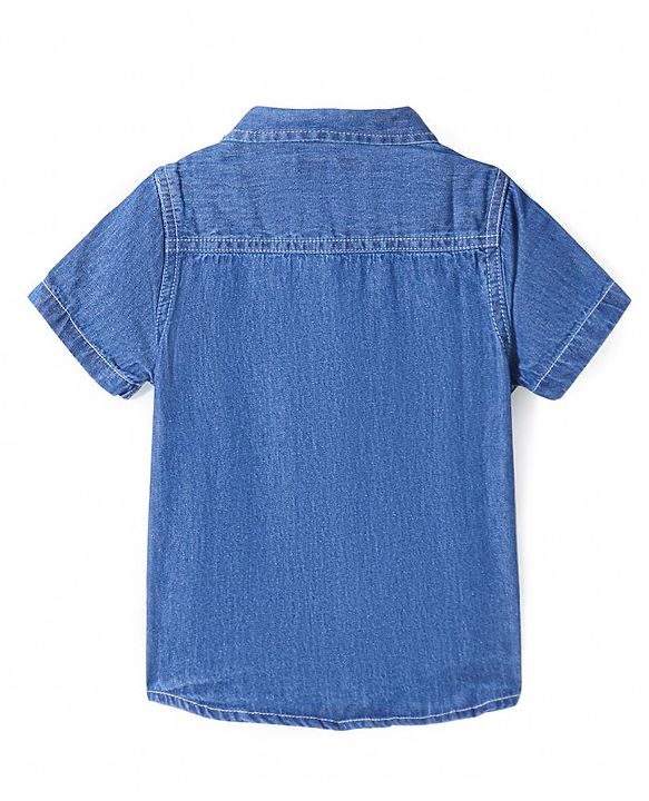 Babyhug Cotton Woven Half Sleeves Denim Shirt with Zebra Embroidery - Blue