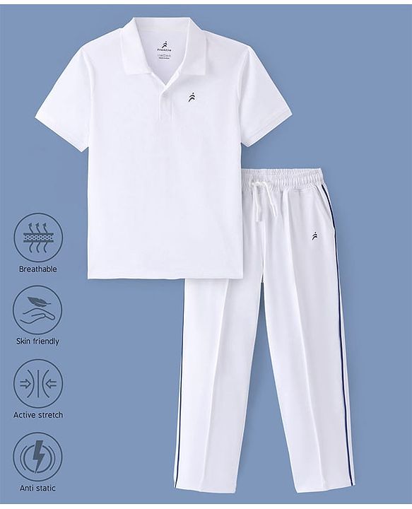 Pine Active Half Sleeves T-Shirt & Track Pant Cricket Jersey Set - White