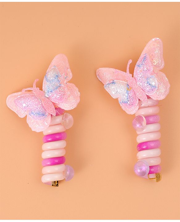 Pine Kids Bow & Butterfly Clips Set of 2 - Pink