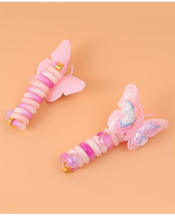 Pine Kids Bow & Butterfly Clips Set of 2 - Pink