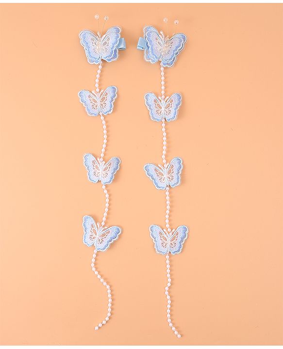 Pine Kids Bow & Butterfly Beaded Clips Set of 2 - Blue