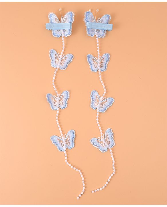 Pine Kids Bow & Butterfly Beaded Clips Set of 2 - Blue
