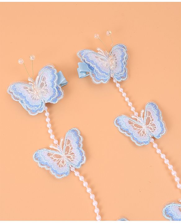 Pine Kids Bow & Butterfly Beaded Clips Set of 2 - Blue