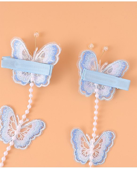Pine Kids Bow & Butterfly Beaded Clips Set of 2 - Blue