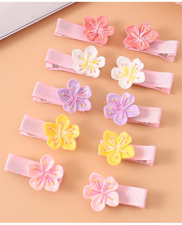 Babyhug Flower Hair Pins & Clips  Set of 10 - Multicolor