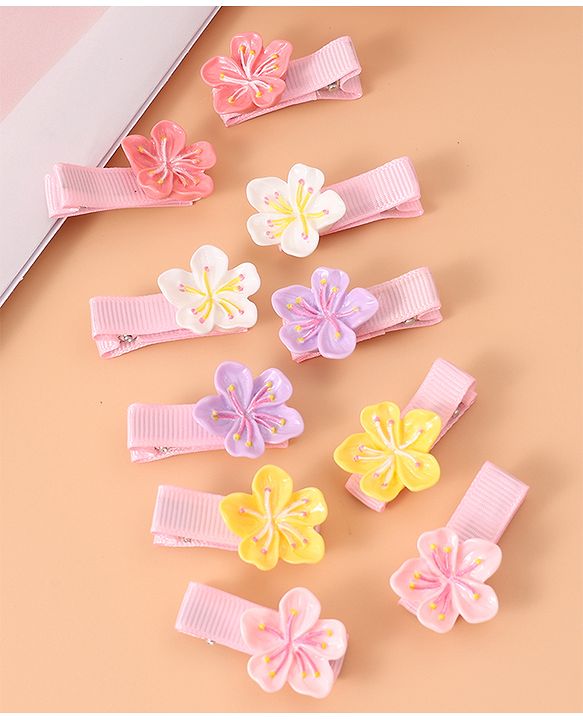 Babyhug Flower Hair Pins & Clips  Set of 10 - Multicolor