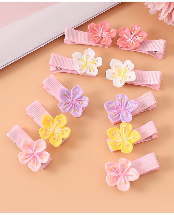 Babyhug Flower Hair Pins & Clips  Set of 10 - Multicolor