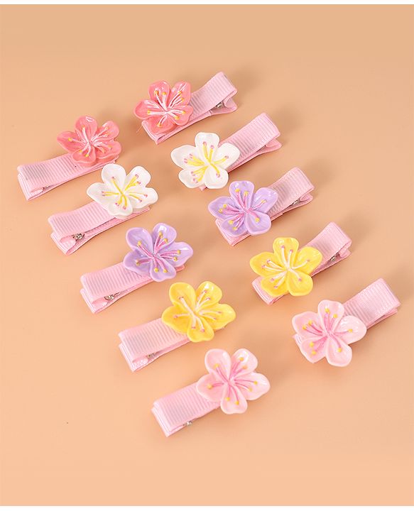 Babyhug Flower Hair Pins & Clips  Set of 10 - Multicolor