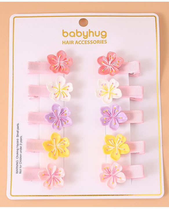 Babyhug Flower Hair Pins & Clips  Set of 10 - Multicolor