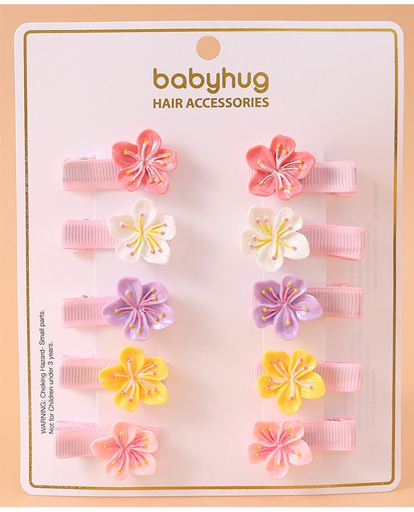 Babyhug Flower Hair Pins & Clips  Set of 10 - Multicolor