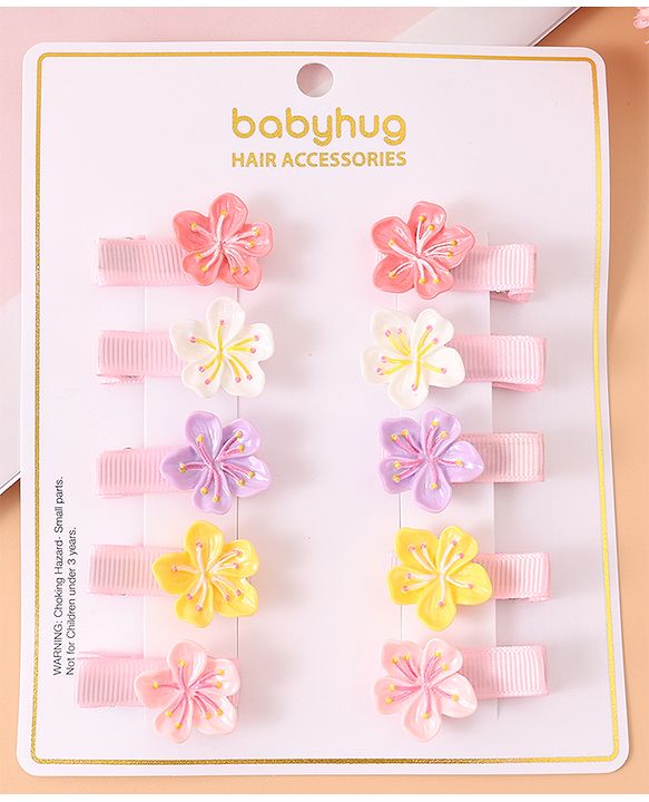 Babyhug Flower Hair Pins & Clips  Set of 10 - Multicolor