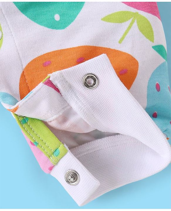 Babyhug 100% Cotton Knit Full Sleeves Romper with Headband & Strawberry Print - Multicolour
