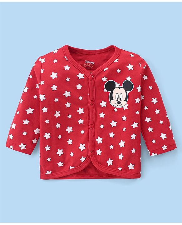 Babyhug Disney Interlock Knitted Full Sleeves Jhablas With Mickey Mouse Graphics Pack of 3 - White Blue & Red