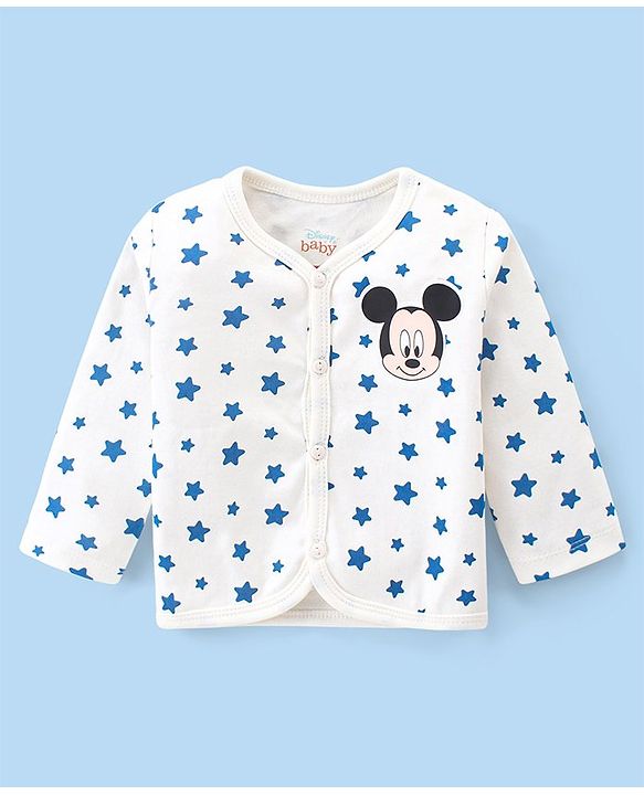 Babyhug Disney Interlock Knitted Full Sleeves Jhablas With Mickey Mouse Graphics Pack of 3 - White Blue & Red