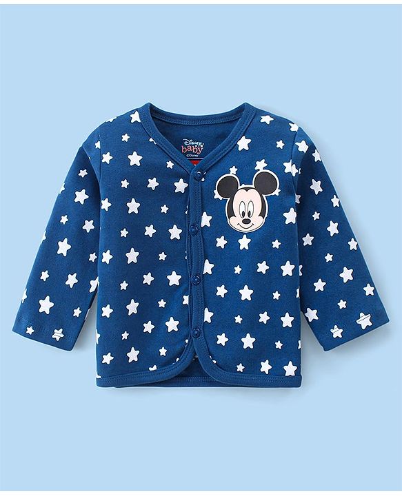 Babyhug Disney Interlock Knitted Full Sleeves Jhablas With Mickey Mouse Graphics Pack of 3 - White Blue & Red