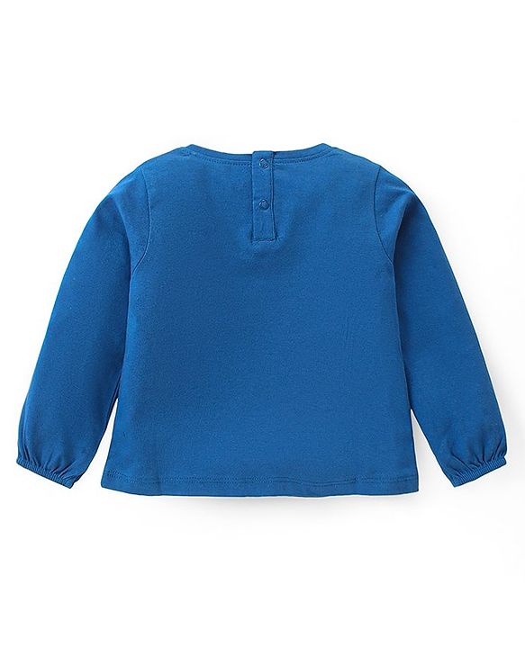 Babyhug Cotton Knit Full Sleeves Top with Butterfly Embroidery - Navy Blue