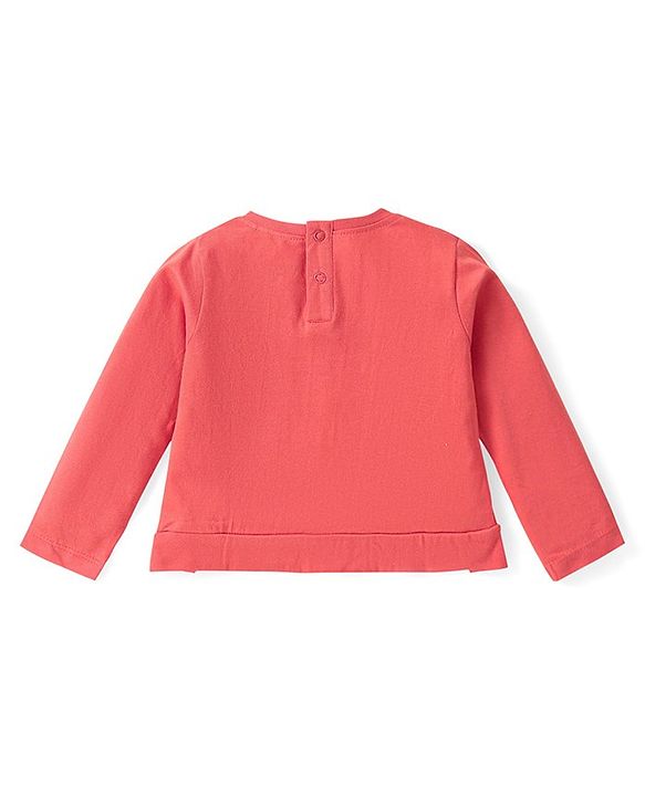 Babyhug Cotton Knit Full Sleeves Top With Floral & Text Print - Orange