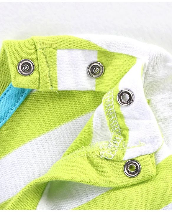 Babyhug Single Jersey Knit Striped Half Sleeves T-Shirt with Bunny & Lion Printed Dungaree - Blue & Green