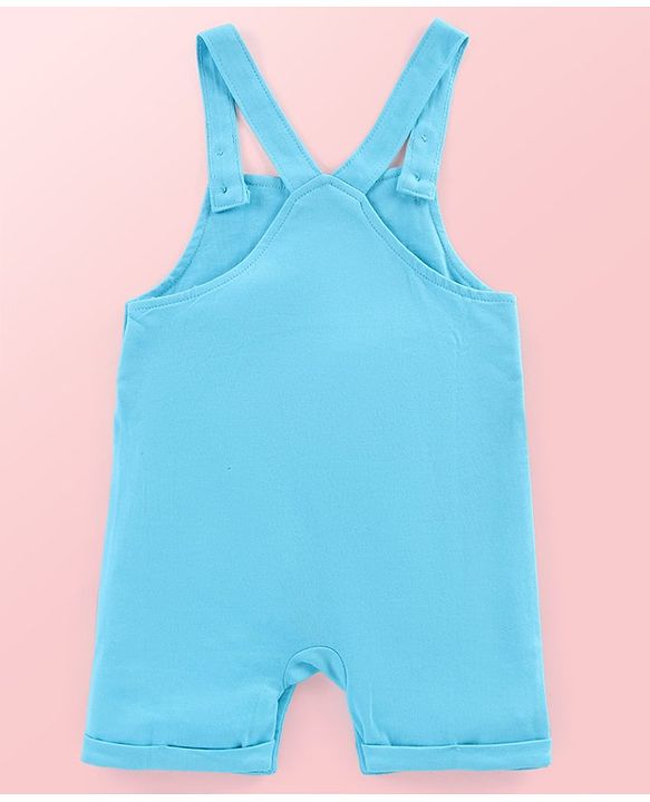 Babyhug Single Jersey Knit Striped Half Sleeves T-Shirt with Bunny & Lion Printed Dungaree - Blue & Green