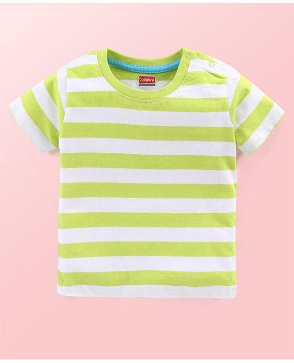 Babyhug Single Jersey Knit Striped Half Sleeves T-Shirt with Bunny & Lion Printed Dungaree - Blue & Green