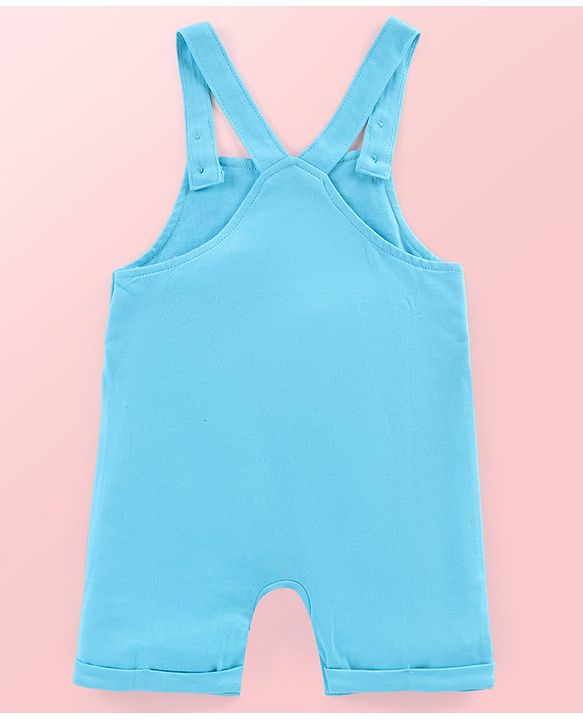 Babyhug Single Jersey Knit Striped Half Sleeves T-Shirt with Bunny & Lion Printed Dungaree - Blue & Green