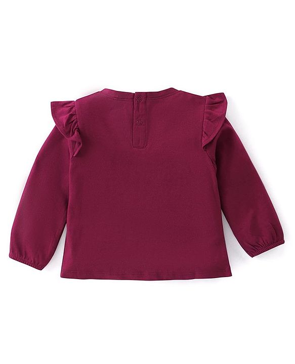 Babyhug Cotton Knit Full Sleeves A Line Top with Star Print & Frill Detailing- Maroon