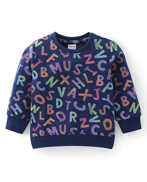 Babyhug Cotton Knit Full Sleeves Sweatshirt with Alphabates Design - Navy Blue